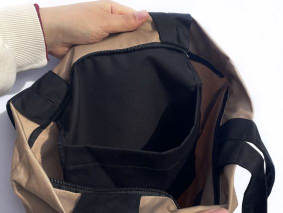 Пошита Эко-Сумка , шопер з малюнком під вишивку Магнолія ШП-2-076 Кавовий з чорною кишенею, Кольорова