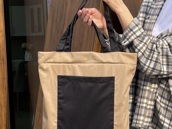 Пошита Эко-Сумка , шопер з малюнком під вишивку Магнолія ШП-2-076 Кавовий з чорною кишенею, Кольорова