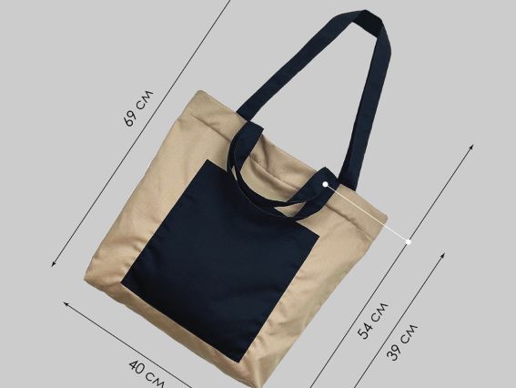 Пошита Эко-Сумка , шопер з малюнком під вишивку Магнолія ШП-2-076 Кавовий з чорною кишенею, Кольорова