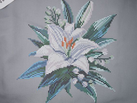 Пошита Эко-Сумка , шопер з малюнком під вишивку Лілея ШП5-067 Сірий, Кольорова