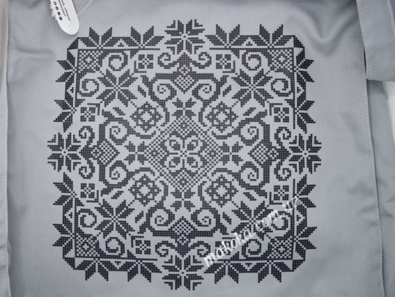 Пошита Эко-Сумка , шопер з малюнком під вишивку Орнамент ШП5-097А Сірий, Кольорова