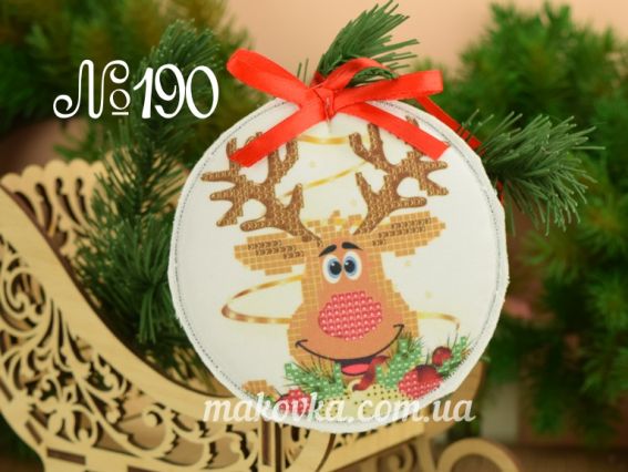 Игрушка на елку №190 Лось, Красуня, круглая пошитая заготовка для вышивания Игрушка на елку №190 Лось, Красуня, круглая пошитая заготовка для вышивания