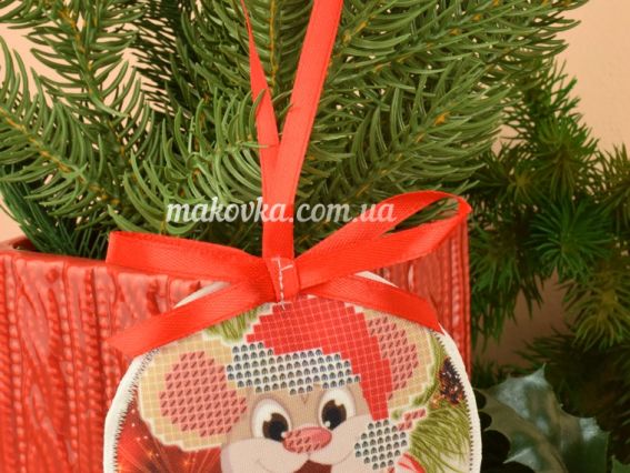 Іграшка новорічна, пошита №258 Мишеня з шарфом, Красуня, для вишивання габардін