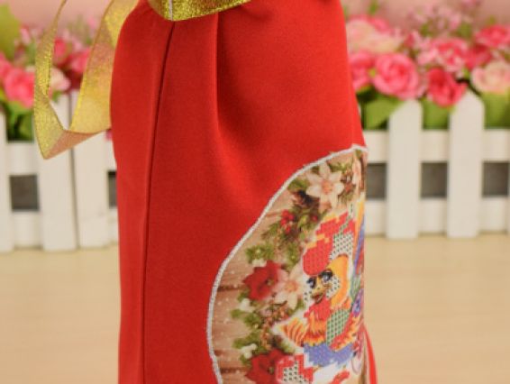 Пошитый Мешочек на Бутылку под вышивку Новогодний №1 Петушок, Красный, ТМ Красуня