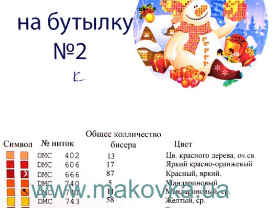 Пошитый Мешочек на Бутылку под вышивку Новогодний №2 Снеговик, Красный, ТМ Красуня