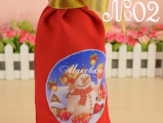 Мішечок на пляшку Новорічний №2 Сніговик, Червоний, Красуня