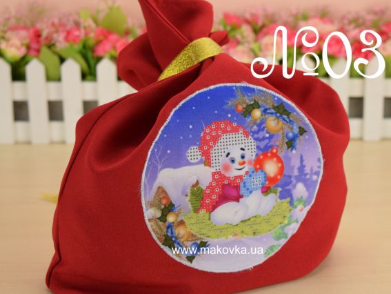 Мешочек для подарка №3 Снеговик, Красный цвет, ТМ Красуня Мешочек для подарка №3 Снеговик, Красный цвет, ТМ Красуня