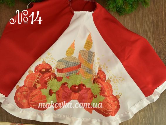 Юбка новогодняя под елку пошитая №14 свечи и игрушки,красная, Красуня, для вишивания Юбка новогодняя под елку пошитая №14 свечи и игрушки,красная, Красуня, для вишивания