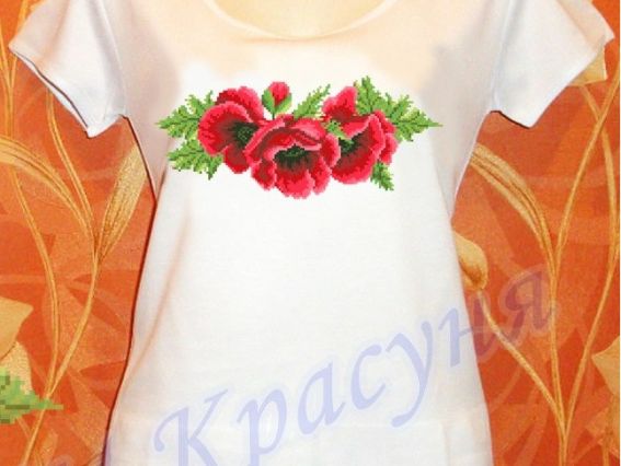 Футболка під вишивку біла №5 Маки, ТМ Красуня, 52 розмір