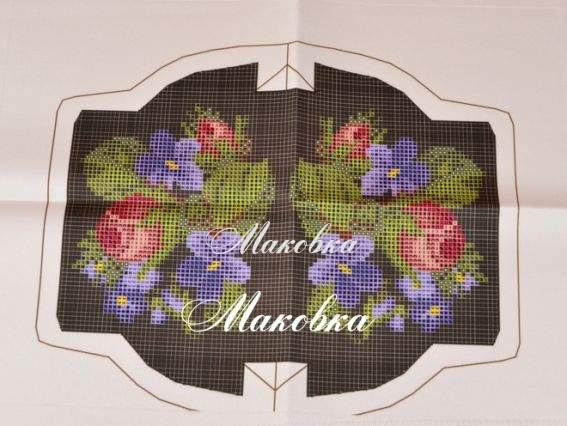 Заготовка для вышивания Кошелек №3 черный, Розы и фиалки, атлас