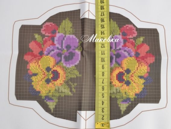 Заготовка для вишивки бісером або нитками Гаманець №6 чорний, Фіалки, атлас