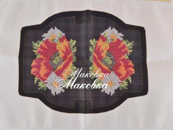 Заготовка для вышивания Кошелек №9 черный, Мак и 2 ромашки, атлас