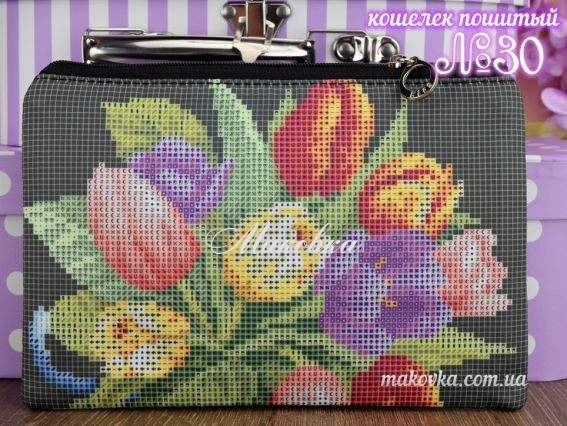 Кошелек пошитый КОЖЗАМ черный №30 атлас, Тюльпаны, Красуня Кошелек пошитый КОЖЗАМ черный №30 атлас, Тюльпаны, Красуня