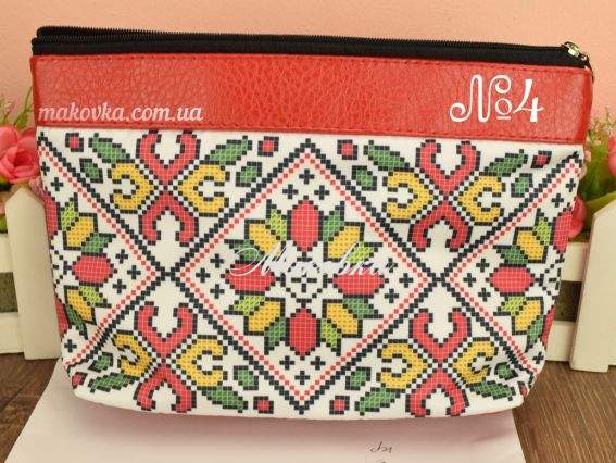 Косметичка пошитая, кожзам №4, красная, Орнамент, ТМ Красуня 15х23 см Косметичка пошитая, кожзам №4, красная, Орнамент, ТМ Красуня 15х23 см
