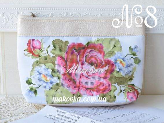 Косметичка пошитая , кожзам №8, молочная, Роза и ромашки ТМ Красуня 15х23 см Косметичка пошитая , кожзам №8, молочная, Роза и ромашки ТМ Красуня 15х23 см
