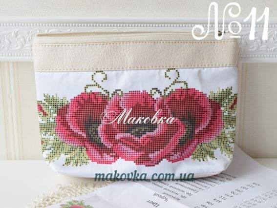 Косметичка пошитая кожзам №11 молочная, Три мака, ТМ Красуня 15х23 см Косметичка пошитая кожзам №11 молочная, Три мака, ТМ Красуня 15х23 см