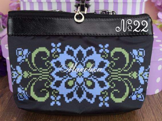 Косметичка пошитая кожзам №22, черная, Зелено-голубой орнамент, ТМ Красуня Косметичка пошитая кожзам №22, черная, Зелено-голубой орнамент, ТМ Красуня