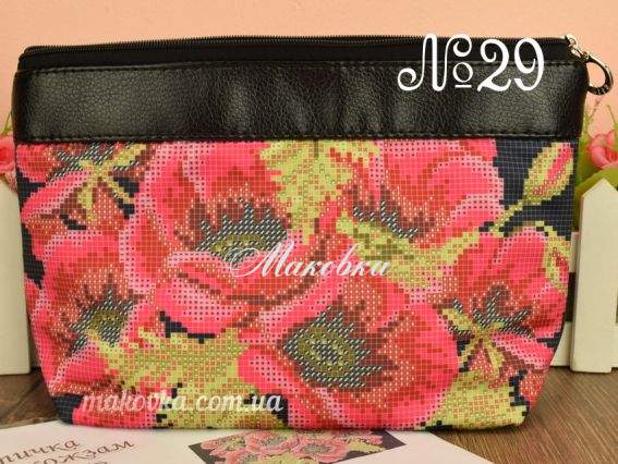 Косметичка пошитая, кожзам №29, черная, Маки, ТМ Красуня 15х23 см Косметичка пошитая, кожзам №29, черная, Маки, ТМ Красуня 15х23 см