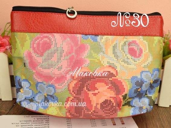 Косметичка пошита, шкірзам №30, червона, Три троянди, Красуня 15х23 см Косметичка пошита, шкірзам №30, червона, Три троянди, Красуня 15х23 см