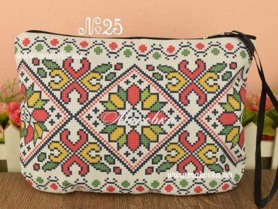 Косметичка пошитая из габардина №25 белая, Орнамент, ТМ Красуня Косметичка пошитая из габардина №25 белая, Орнамент, ТМ Красуня