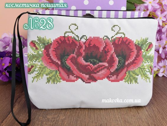Косметичка пошитая из габардина №28 белая, Три мака, ТМ Красуня Косметичка пошитая из габардина №28 белая, Три мака, ТМ Красуня