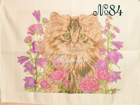 Заготовка для вышивания Сумка №84 белая, Котенок в цветах, атлас