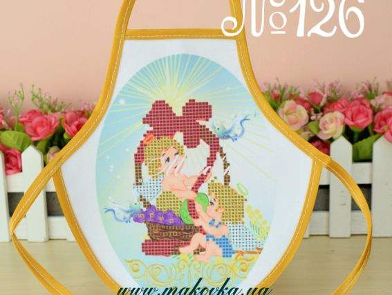 Фартук на бутылку №126 Ангелочки и пасхальная корзина, габардин, ТМ Красуня Фартук на бутылку №126 Ангелочки и пасхальная корзина, габардин, ТМ Красуня