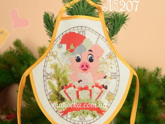 Фартук на бутылку №207 Поросенок с подарками, габардин, ТМ Красуня Фартук на бутылку №207 Поросенок с подарками, габардин, ТМ Красуня