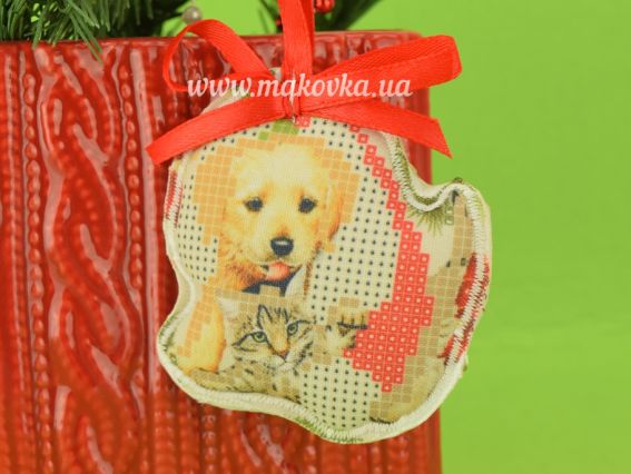 Игрушка на елку №104 Собака и котик, Красуня, пошитая заготовка для вышивания Игрушка на елку №104 Собака и котик, Красуня, пошитая заготовка для вышивания