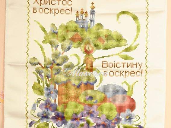 Рушнык пасхальный №010 Церковь, пасочка, цветы, Атлас, Красуня Рушнык пасхальный №010 Церковь, пасочка, цветы, Атлас, Красуня