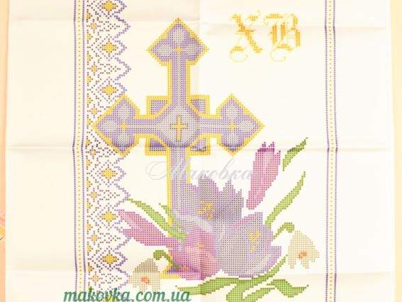 Рушнык пасхальный №013 Крест, крокусы, орнамент, Атлас, Красуня Рушнык пасхальный №013 Крест, крокусы, орнамент, Атлас, Красуня