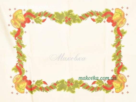 Салфетка новогодняя №08 колокольчики и ягодки, Красуня рисунок на атласной ткани Салфетка новогодняя №08 колокольчики и ягодки, Красуня рисунок на атласной ткани