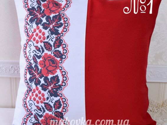 Готовая пошитая наволочка №1 красная Орнамент розы и кружева, Красуня, размер 40х40см, габардин