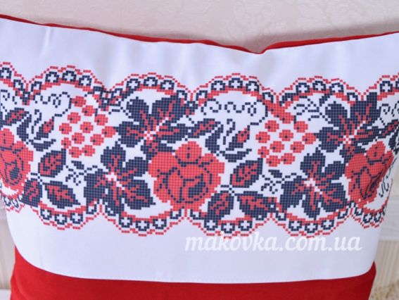 Готовая пошитая наволочка №1 красная Орнамент розы и кружева, Красуня, размер 40х40см, габардин