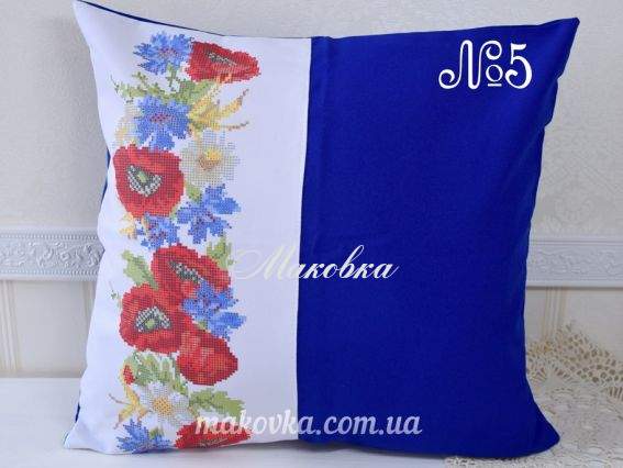Наволочка пошита під вишивку №5 синя Польові квіти , Красуня