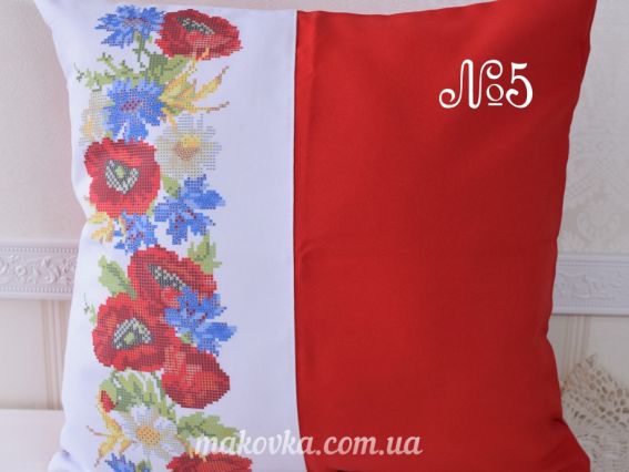 Наволочка пошита під вишивку №5 червона Польові квіти, Красуня