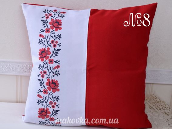Наволочка пошитая под вышивку №8 красная Орнамент розы, габардин Красуня
