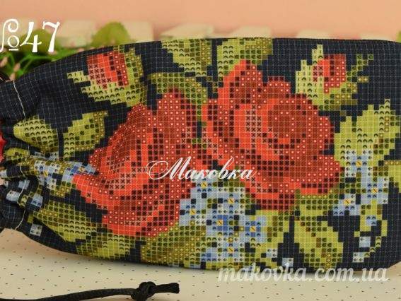 Чехол для очков пошитый №47 Розы на черном фоне, из габардина, Красуня