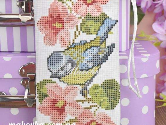 Чехол для очков пошитый №7 Синичка, из габардина, Красуня