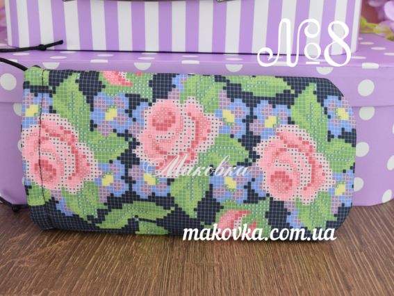 Чехол для очков пошитый №8 Розочки на черном, из габардина, Красуня