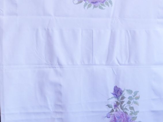 Сукня без рукавів Бузкові троянди, біла, домоткана тканина з малюнком №102