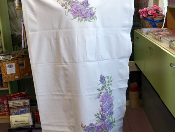 Сукня без рукавів Бузкові троянди, біла, домоткана тканина з малюнком №102