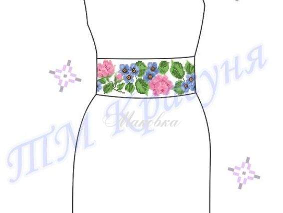 Платье без рукавов под вышивку №19 Розы и фиалки, белое, домотканая ткань с рисунком