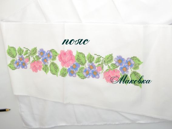 Заготовка Платье без рукавов под вышивку №19 Розы и фиалки, белое, домотканая ткань с рисунком