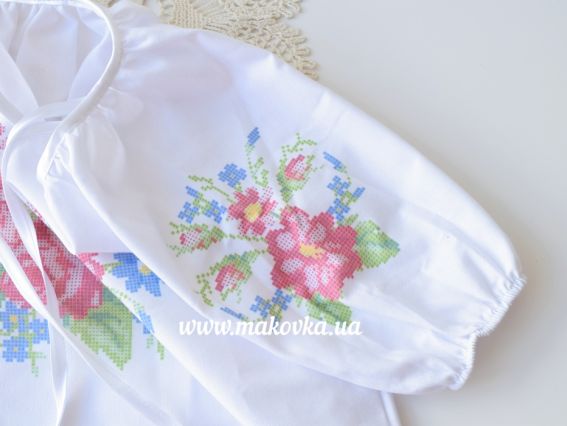 Блуза пошита дитяча під вишивку Реглан №2 Троянди та барвінок, домоткана, короткий рукав, Красуня