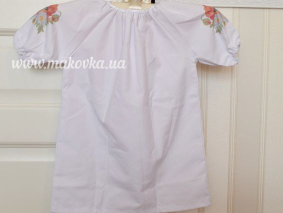 Блуза пошита дитяча під вишивку Реглан №2 Троянди та барвінок, домоткана, короткий рукав, Красуня