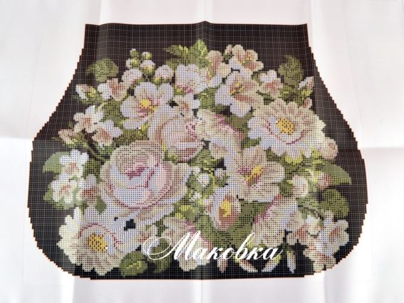 Заготовка для вишивання Сумка №36 чорна, Білі квіти, атлас Заготовка для вишивання Сумка №36 чорна, Білі квіти, атлас
