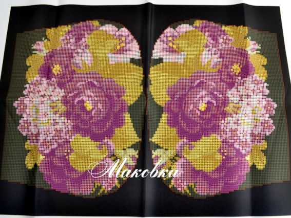 Заготовка для вышивания Сумка №37 черная, розово-фиолетовые цветы, атлас Заготовка для вышивания Сумка №37 черная, розово-фиолетовые цветы, атлас