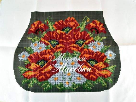 Заготовка для вишивання Сумка №43 чорна, Маки і ромашки, атлас Заготовка для вишивання Сумка №43 чорна, Маки і ромашки, атлас