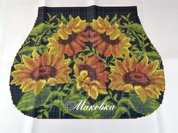 Заготовка для вышивания Сумка №46 черная, Подсолнухи, атлас Заготовка для вышивания Сумка №46 черная, Подсолнухи, атлас